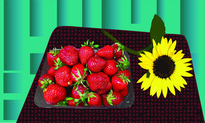 fresh strawberries with sun flower