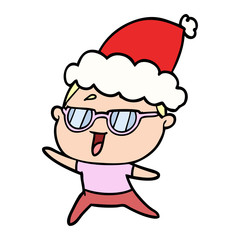 line drawing of a happy woman wearing spectacles wearing santa hat