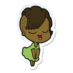 sticker of a happy cartoon girl