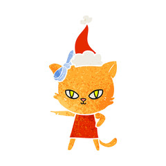 cute retro cartoon of a cat wearing dress wearing santa hat