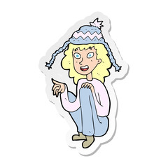 sticker of a cartoon woman wearing winter hat