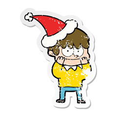 happy distressed sticker cartoon of a man wearing santa hat