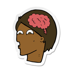 sticker of a cartoon head with brain symbol