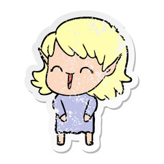 distressed sticker of a cartoon elf girl