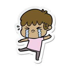 sticker of a cartoon boy crying