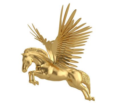 Pegasus majestic mythical greek winged horse isolated on white background. 3D illustration.