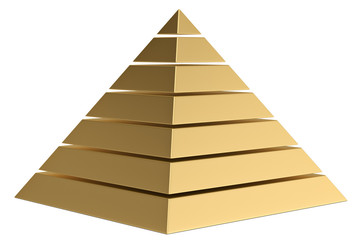 Golden pyramid isolated on white background 3D illustration.