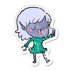 distressed sticker of a cartoon elf girl