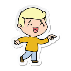 sticker of a cartoon laughing man pointing