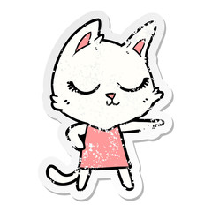 distressed sticker of a calm cartoon cat girl pointing