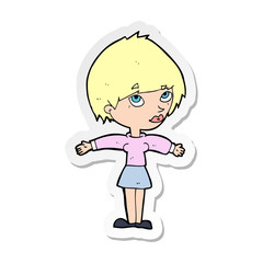 sticker of a cartoon woman with open arms