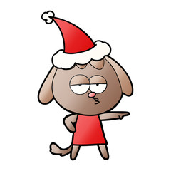 gradient cartoon of a bored dog wearing santa hat
