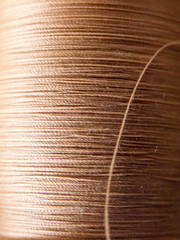 close up of sewing cotton brown home repair macro texture