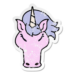 distressed sticker of a quirky hand drawn cartoon unicorn