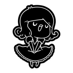 cartoon icon of a cute singing kawaii girl
