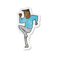 retro distressed sticker of a cartoon man jogging on spot
