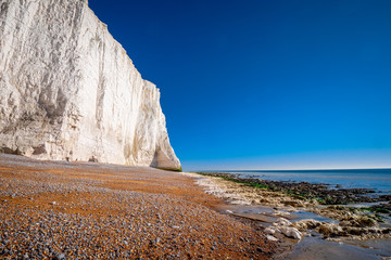 Famous Seven Sisters White Cliffs at the coast of Sussex England