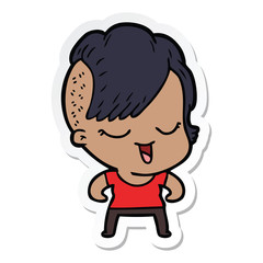 sticker of a happy cartoon girl