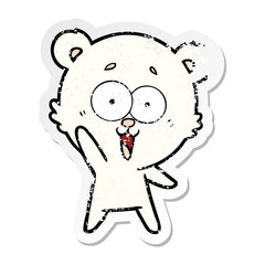 distressed sticker of a waving teddy  bear cartoon