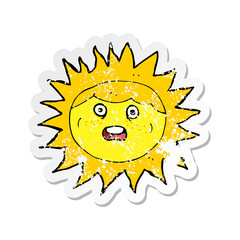 retro distressed sticker of a sun cartoon character