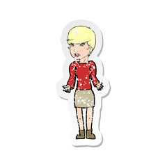 retro distressed sticker of a cartoon confused woman