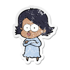 distressed sticker of a cartoon girl pouting