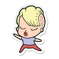 sticker of a cartoon pretty hipster girl