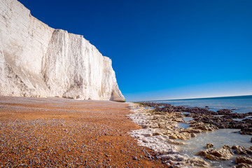 Famous Seven Sisters White Cliffs at the coast of Sussex England