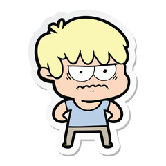 sticker of a annoyed cartoon boy