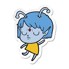 sticker of a cartoon alien girl