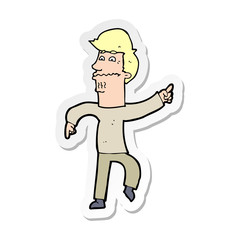 sticker of a cartoon worried man pointing