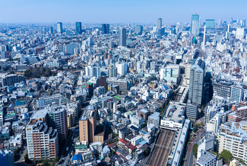 東京恵比寿の高層ビルから見る目黒、渋谷方面の風景