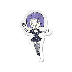 retro distressed sticker of a cartoon happy vampire girl