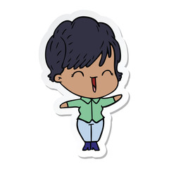 sticker of a cartoon laughing woman