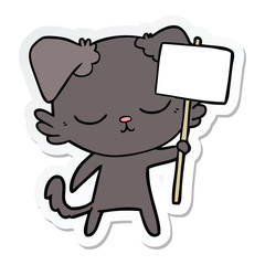sticker of a cute cartoon dog with placard