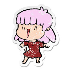 distressed sticker of a cartoon woman