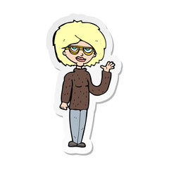 sticker of a cartoon woman waving