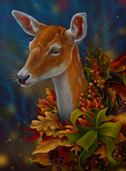 deer and autumn leaves