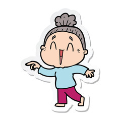 sticker of a cartoon happy old lady