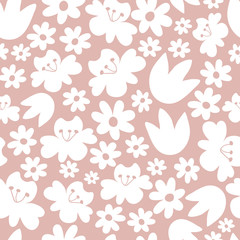 Seamless pattern with flowers, vector illustration. Light pink background from spring garden collections