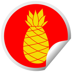 quirky circular peeling sticker cartoon pineapple