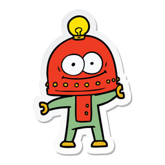 sticker of a happy carton robot with light bulb