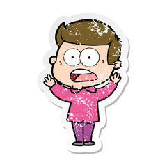 distressed sticker of a cartoon shocked man