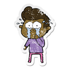 distressed sticker of a cartoon crying man