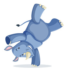 Happy handstanding cute rhino