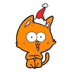 funny line drawing of a cat wearing santa hat