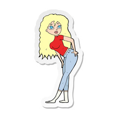 sticker of a cartoon attractive woman looking surprised