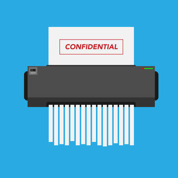 paper shredder confidential icon and private document office information protection. flat vector illustration