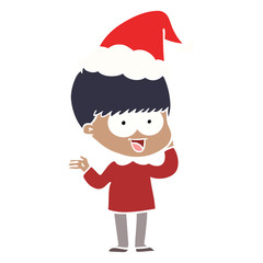 happy flat color illustration of a boy wearing santa hat