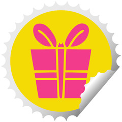 quirky circular peeling sticker cartoon present